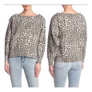 Good American Cheetah Print Boatneck Relaxed Fit Long Sleeve Sweatshirt Top S